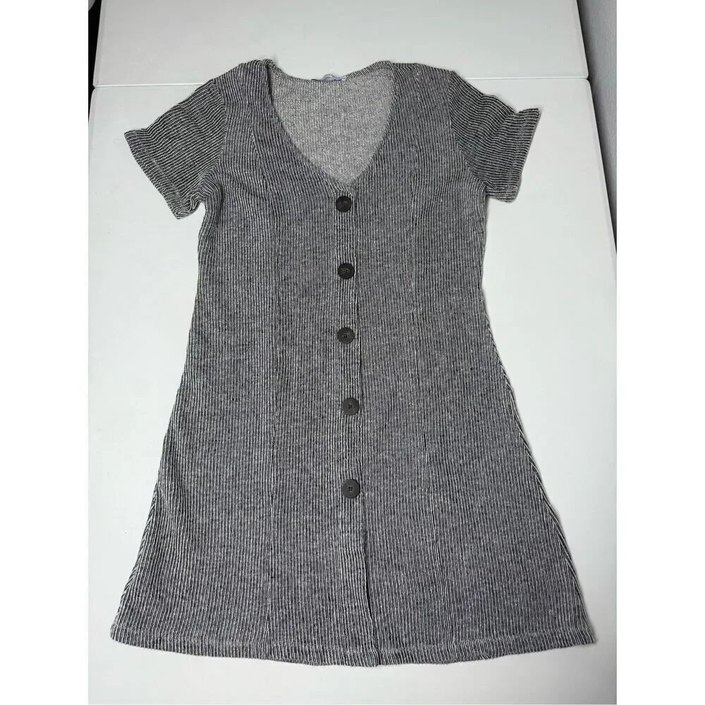 ZARA Trafaluc Knit Ribbed Buttoned Mini Dress Womens Sz M White Black See Notes
